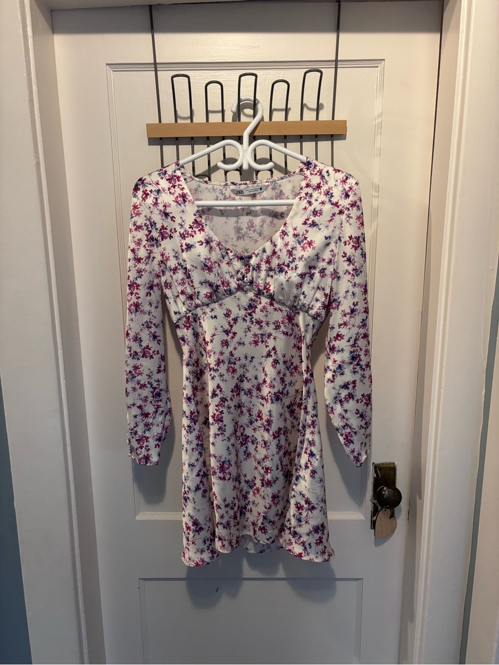 Zara White Mini Dress with Pink Floral Print